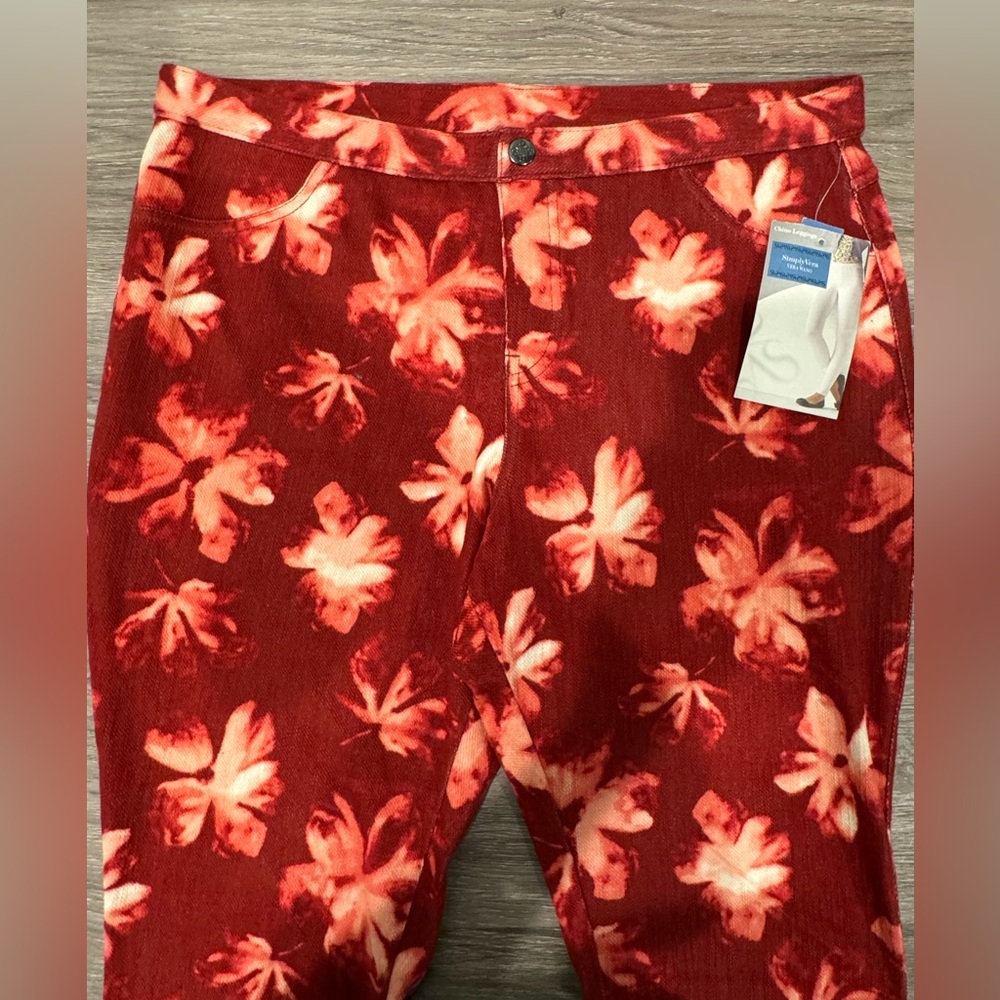 Simply Vera Vera Wang Burgundy Floral Chino Leggings Size M New With Tags - Picture 7 of 16